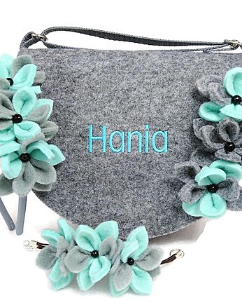 Torebeczka miętowa , opaska, bransoletka, Made by Joan