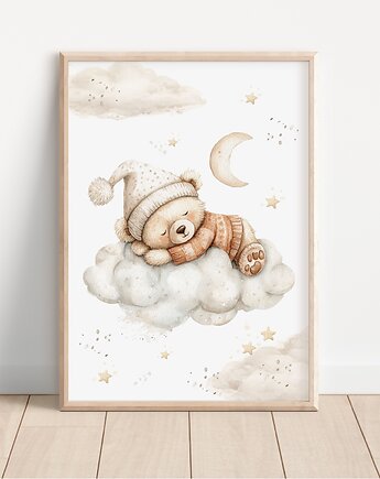 Plakat na ścianę - Miś śpiący na chmurce Wzór 12