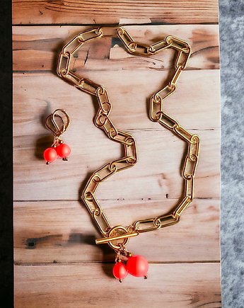 NASZYJNIK : Swarovski neon pearls : TWO : neon orange, kaktusia