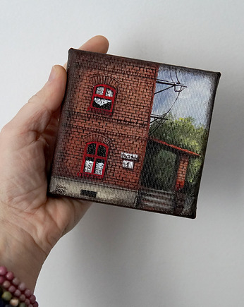 Obrazek - śląska kamieniczka - 10x10cm - oryginał na płótnie