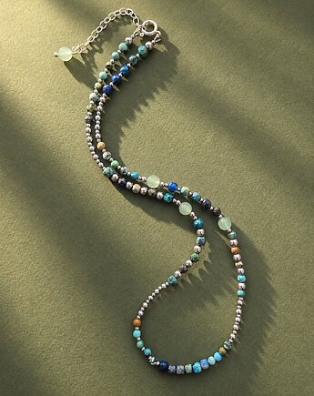 Błękitno-zielony naszyjnik Syrena z turkusów i srebra 41 cm