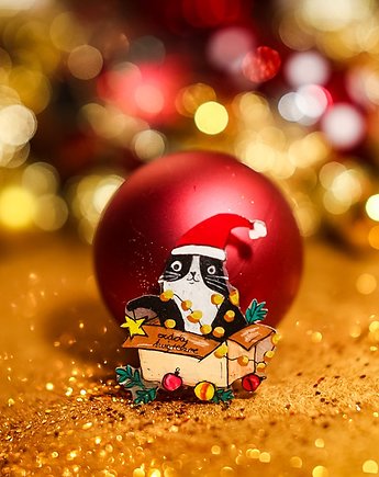 Broszka kot Felek w kartonie z ozdobami, Pintura