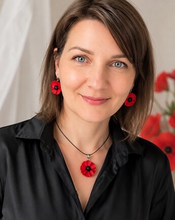 Zestaw Kolczyki i naszyjnik (choker) maki z gliny polimerowej. Handmade
