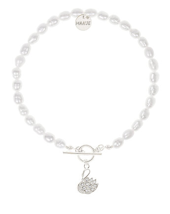 Bransoletka z pereł ze srebrnym łabędziem i kryształkami, MANJE