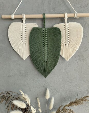 Makrama Liście Ecru Z Szałwią Ozdoba Na Ścianę Modern Boho 40x30 cm