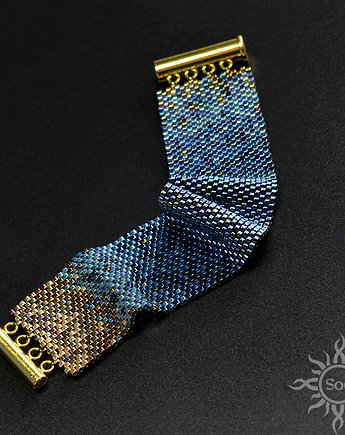 Blue Ombre, wyplatana bransoleta, beading