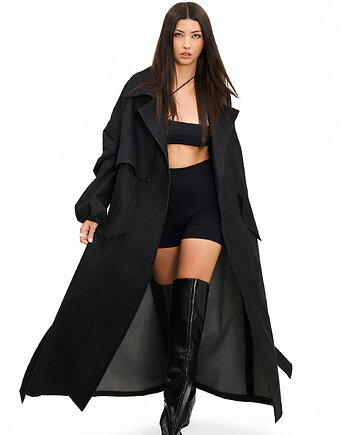 Trencz maxi oversize denim washed black