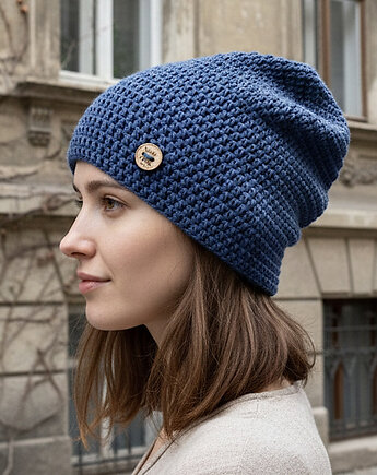 Czapka przejściowa cienka beanie smerf bawełna S/M blue