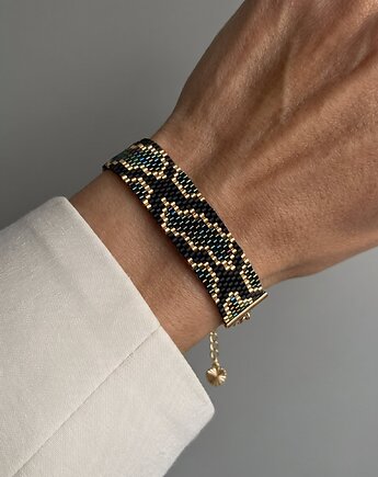 Paliwo - zielona złota bransoletka z koralików Miyuki - snake pattern
