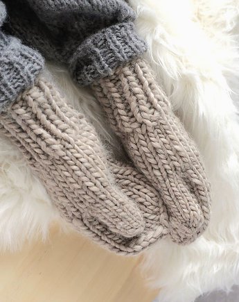 WOOLY beżowe rękawiczki z wełny i alpaki