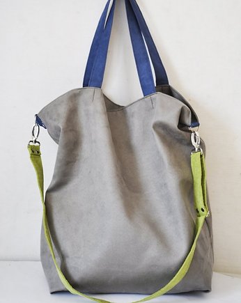 TORBA HOBO XXL - szary, limonka, niebieski
