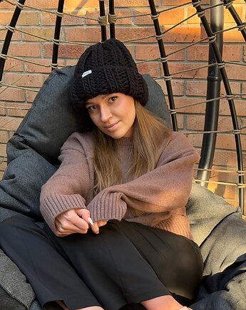 Gruba puszysta wełniana czapka Soho beanie 100% wełna