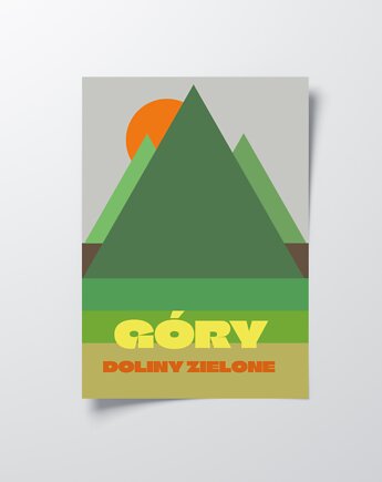 Plakat artystyczny, góry doliny