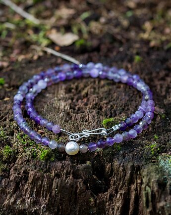 Naszyjnik choker z ametystem i perłą prawdziwą