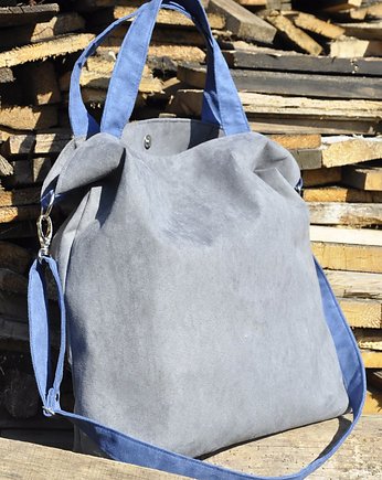 Torba hobo XXL - szarość, kobalt, PRACOWNIA 166