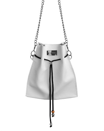 Biała skórzana torebka woreczek, modeMania