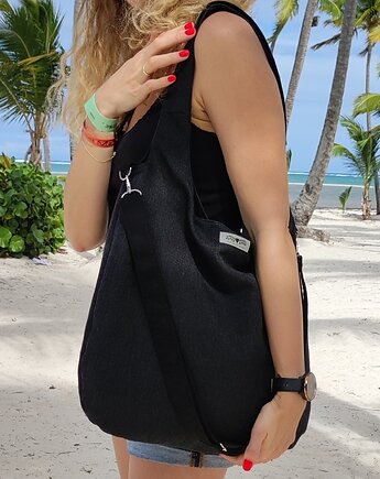 Duża torba  worek boho  czarna  XXL na ramię, Made by Joan