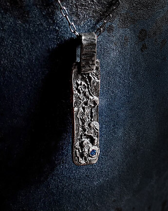 Naszyjnik męski "Smoła " naturalny szafir niebieski o szlifie fasetowym, ZIĘBA