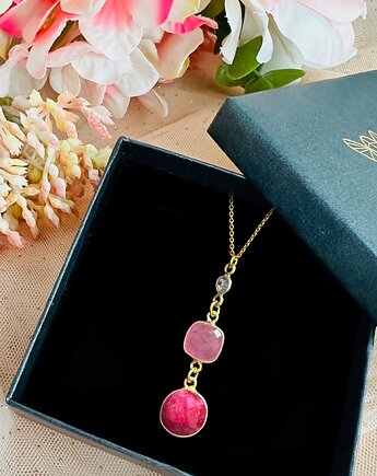 Naszyjnik RUBY LIPS ,szlachetne kamienie rubin kwarc różowy cyrkonia
