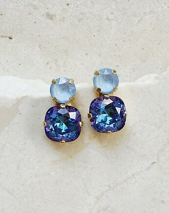 Złote Kolczyki Sztyfty AMORE Sky & Royal Blue Delight