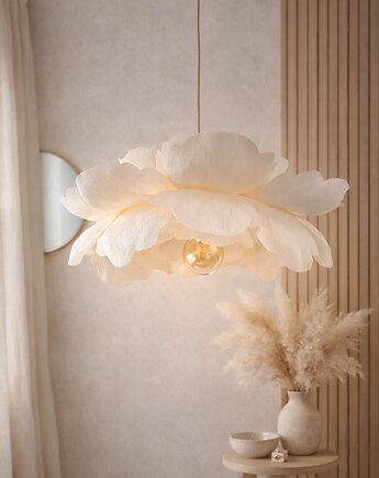 Delikatna lampa wisząca -kremowy kwiat PEONIA 70cm