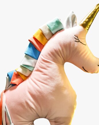 Jednorożec UNICORN poduszka - jasny róż i grzywa multikolor