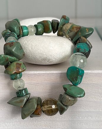 BRANSOLETKA - AMULET - Turkus, kwarc dymny,
