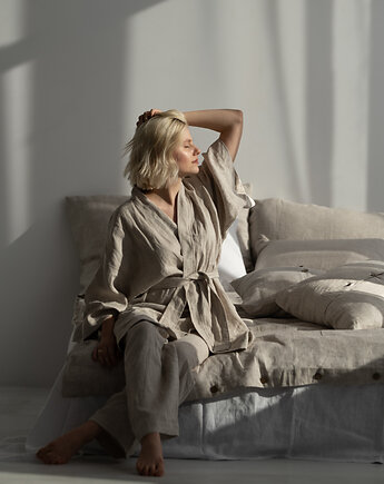 Beżowe lniane kimono (melanż)