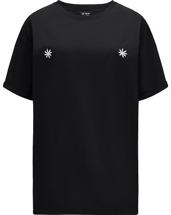 T-shirt Voila Czarny Stokrotki Białe