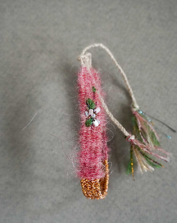 Bransoletka z włóczki, z błyszczącym środkiem i haftem, Słońcem Tkane