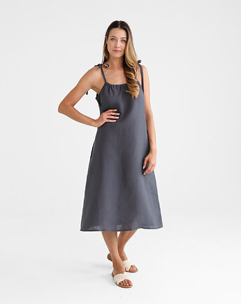 Lniana Sukienka FLORA MIDI charcoal