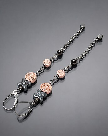 Kolczyki srebrne -Rose gold flower