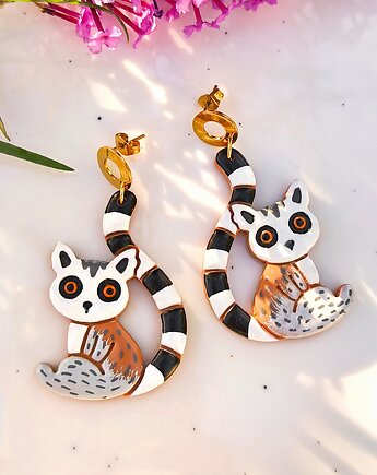 Kolczyki z lemurami, duże lekkie kolczyki z podobizną lemurów, boho