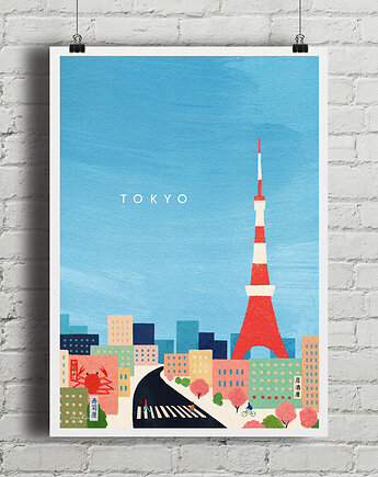 Plakat Tokio Japonia - panorama z Tokyo Tower