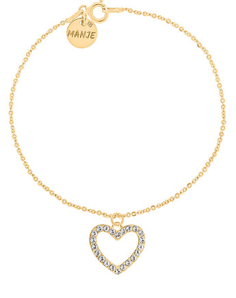Pozłacana bransoletka z sercem i kryształkami, MANJE