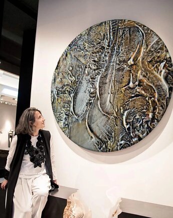 Obraz koło ręcznie malowany metaliczny fi 80cm ZAKROCKA