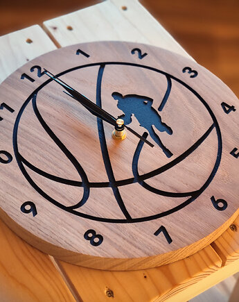 Zegar koszykówka, piłka do kosza, młodzieżowy z drewna, Drewniane dodatki