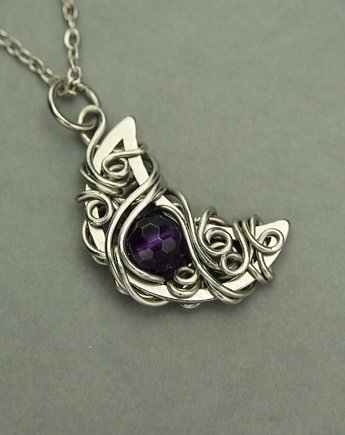 Wisiorek księżyc fioletowy ametyst wire wrapping