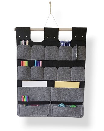Organizer z kieszonkami na ścianę z filcu - szaro grafitowy - wiele kieszonek, Beltrani