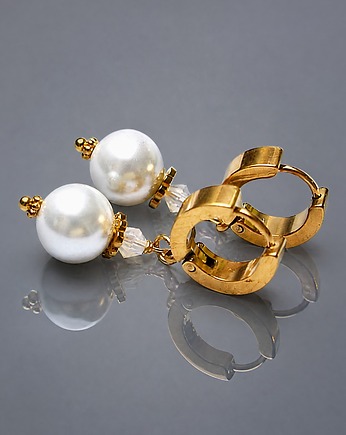 Kolczyki pozłacane Pearls [white] perły vol. 26