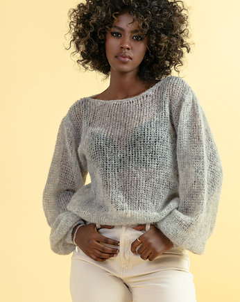 Lekki sweter z wełny alpaki F1663 szary