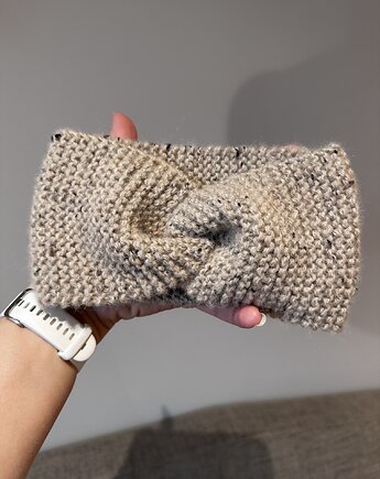 Wełniana opaska twist, 100% alpaka, beżowa