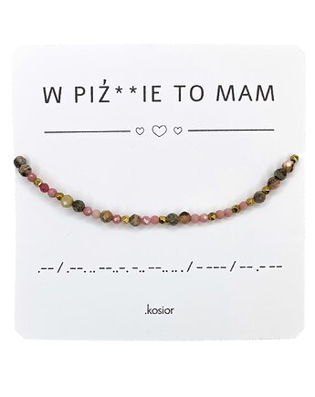 Bransoletka prezent - W PIŹDZIE TO MAM - Rodonit, Rodochrozyt, Hematyt