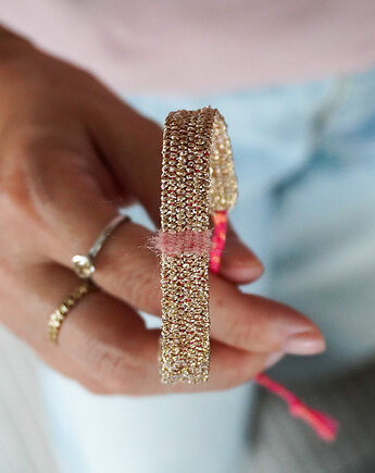 Złota bransoletka ręcznie tkana, Słońcem Tkane