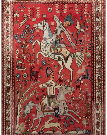 Dywan Vintage w Odcieniach Czerwieni z Wzorem Rycerza na Koniu 120x180 cm, Nilla Home