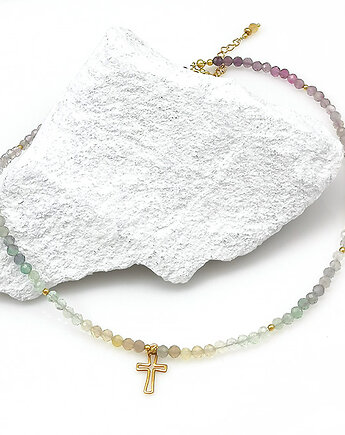 Naszyjnik z fluorytu z krzyżykiem , Yamira Art Studio