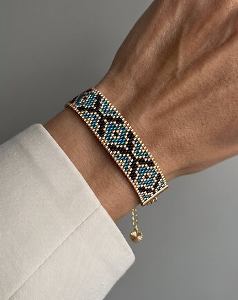 Niebieska złota bransoletka z koralików Miyuki - ornament