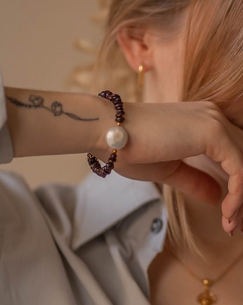 Bransoletka  granat perła, Gold Oskar