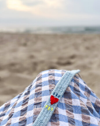 Bransoletka handmade z haftowanym serduszkiem, niebieska, Słońcem Tkane