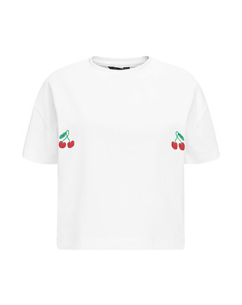 T-shirt Crop-Voila Biały Wiśnie